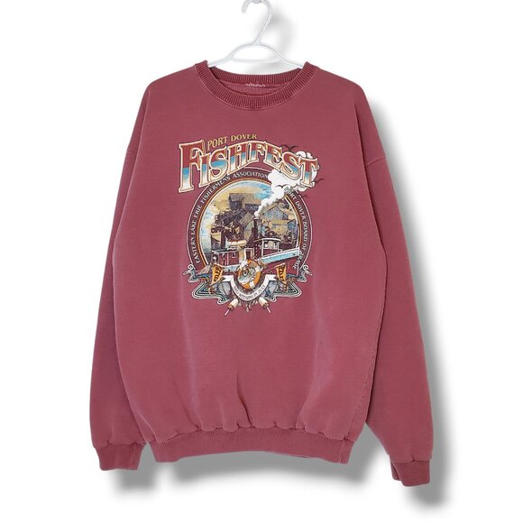 Vintage Other - Vintage 90s Port Dover Fish Fest Graphic Crewneck Sweater Red Size XL